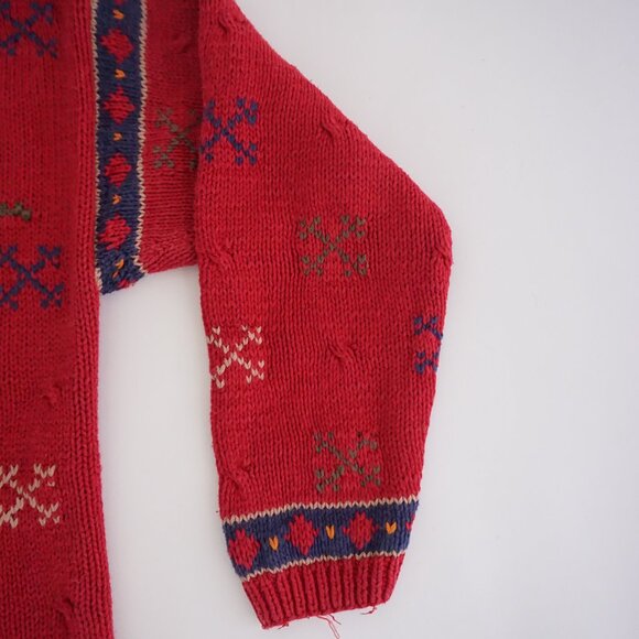 Vintage Portraits Red Moose Tree Knit Sweater Cabincore Cotton Festive L - Picture 4 of 10